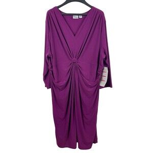 Woman With Control Maternity Purple Stretchy V-neck Long Sleeve XL Dress NWT